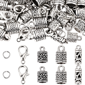 60 шт. 3 стили тибетский стиль цинковый сплав конец шнура, колонка, в комплекте 50 застежки-карабины из цинкового сплава и 100 латунные соединительные кольца.