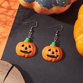 304 серьги-подвески в форме тыквы из нержавеющей стали и непрозрачной смолы, Хэллоуин тема, цвет нержавеющей стали