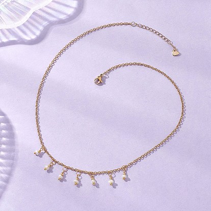 Ожерелье-нагрудник с подвеской в виде рисового зерна из натурального жемчуга и цепочкой из нержавеющей стали., цветочный белый