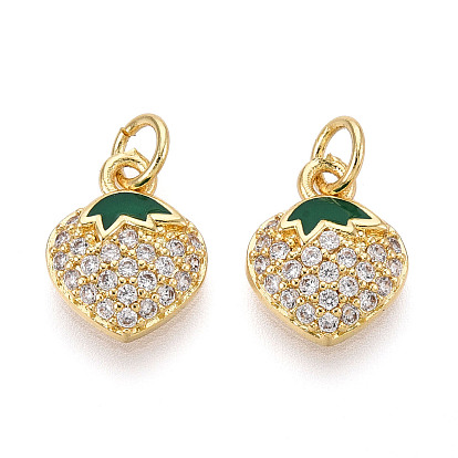 Латунные микро проложить кубического циркония прелести, без кадмия, без никеля и без свинца, с эмалью, клубника, с целью перехода в кольце