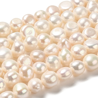 Natural Cultured Freshwater Pearl Beads Strands, Two Side Polished, Grade 3A+