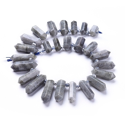 Natural Labradorite Beads Strands, Top Drilled Beads, with Glass Beads, Faceted, Double Terminated Point