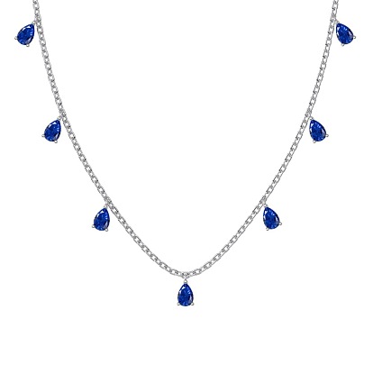 Женские ожерелья с кисточкой и каплевидным покрытием, покрытые родием, из стерлингового серебра с синим фианитом