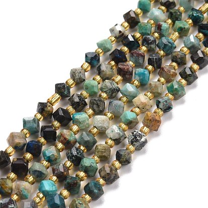 Natural Chrysocolla Beads Strands, with Seed Beads, Faceted, Diagonal Cube Beads
