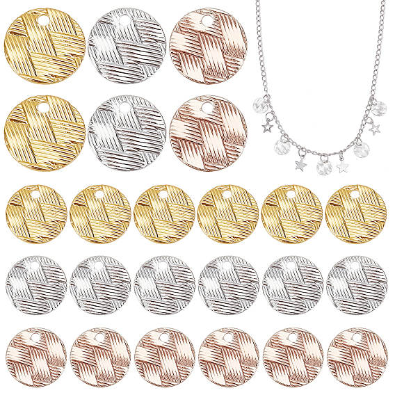 120 шт 3 цвета латунные подвески, плоский круглый с ткацким зерном