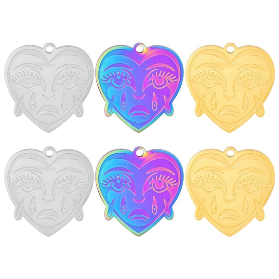 304 подвески из нержавеющей стали, сердце с очарованием человеческого лица