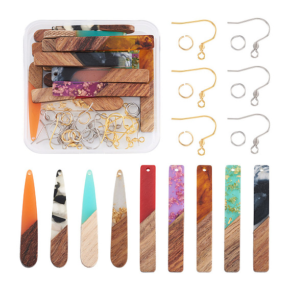 Набор для изготовления прямоугольных и каплевидных сережек своими руками, в том числе подвески из смолы и ореха, 304 прыгающие кольца из нержавеющей стали и французские крючки для сережек