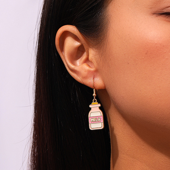 Alloy Enamel Dangle Earrings, Drink/Ice Cream, Golden