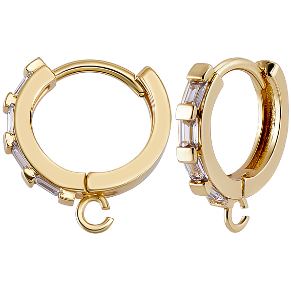 8 шт. латунные серьги-кольца, с прозрачным кубическим цирконием и петлей, прозрачные