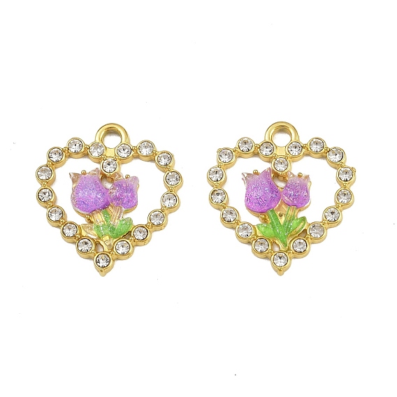 304 подвески из нержавеющей стали смолы, сердце с цветочными подвесками, со стразами, ионное покрытие (ip)