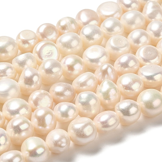 Natural Cultured Freshwater Pearl Beads Strands, Two Side Polished, Grade 3A+