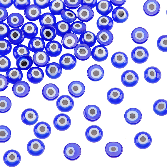 60Pcs Handmade Lampwork Evil Eye Cabochons, Flat Round