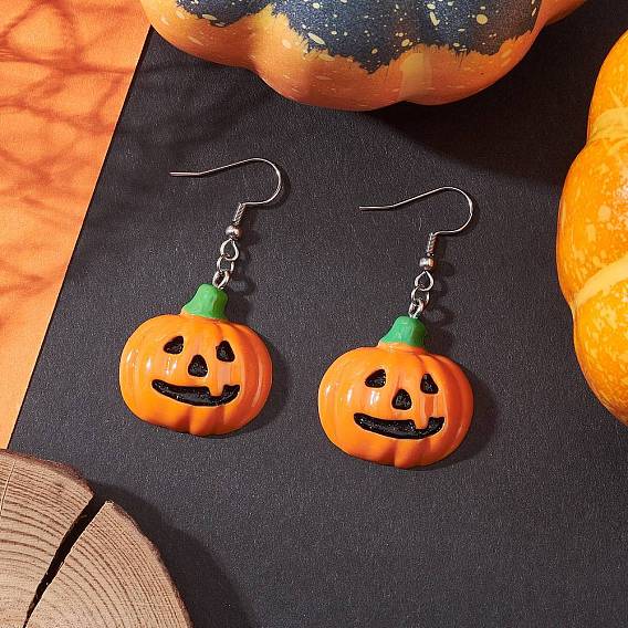 304 серьги-подвески в форме тыквы из нержавеющей стали и непрозрачной смолы, Хэллоуин тема, цвет нержавеющей стали