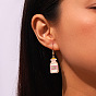 Alloy Enamel Dangle Earrings, Drink/Ice Cream, Golden