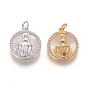 Латунные подвески, с микро проложить кубического циркония, раковины и прыжковые кольца, плоские круглые с Девой Марией, прозрачные