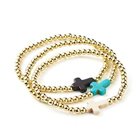 Ensemble de bracelets extensibles en perles synthétiques turquoise (teintes) croisées pour filles et femmes, bracelets de perles en plastique abs, or