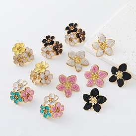 304 Stainless Steel Enamel Stud Earrings for Women, Flower
