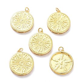 Brass Pendants, with Jump Ring, Long-Lasting Plated, Flat Round with Sun