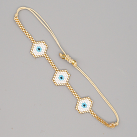 Miyuki Seed Braided Bead Bracelet, Hexagon with Evil Eye Protection Lucky Bracelet for Women