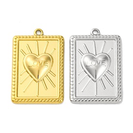 Ионное покрытие (ip) 304 подвески из нержавеющей стали, прямоугольник с сердечком и надписью «любовь»
