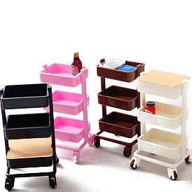  Miniature ABS Plasitc Storage Rolling Cart, for Dollhouse Accessories Pretending Prop Decorations
