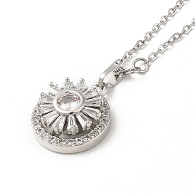 Brass Micro Pave Clear Cubic Zirconia Pendant Necklaces, Flower
