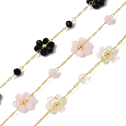 Латунные цепи с цветочными звеньями, со стеклом, стойки покрытие, долговечный, без свинца и без кадмия, несварные, с катушкой, реальный 18 k позолоченный