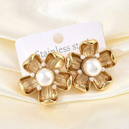 304 из нержавеющей стали серьги, с имитацией жемчуга, цветок