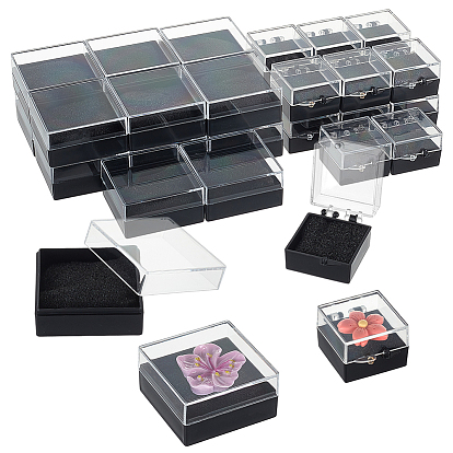 32 шт. 2 стили пластиковых презентационных коробок для хранения и демонстрации значков, с пеной, Прямоугольник и квадрат