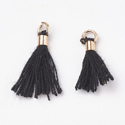 Polycotton(Polyester Cotton) Tassel Pendant Decorations, Mini Tassel, with Brass Findings