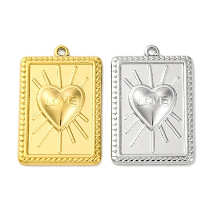 Ионное покрытие (ip) 304 подвески из нержавеющей стали, прямоугольник с сердечком и надписью «любовь»