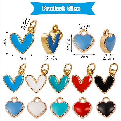 20Pcs 2 Styles 5 Colours Brass Enamel and Alloy Enamel Charms Pendant, Heart