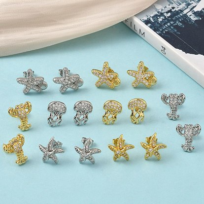 Серьги-гвоздики из латунного микро-паве, стойки покрытие, долговечный, без кадмия и без свинца