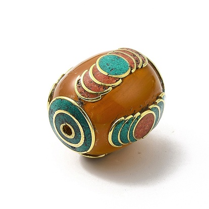 Brass Beeswax Beads, with Synthetic Turquoise, Column