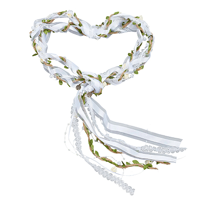 Сплав дерево жизни ткань лист отделка лента украшение для вечеринки, с пеньковыми шнурами и пластиковым искусственным жемчугом, античная бронза