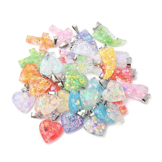 Подвески из светящейся смолы с блестками, с защелкой из нержавеющей стали на поручнях