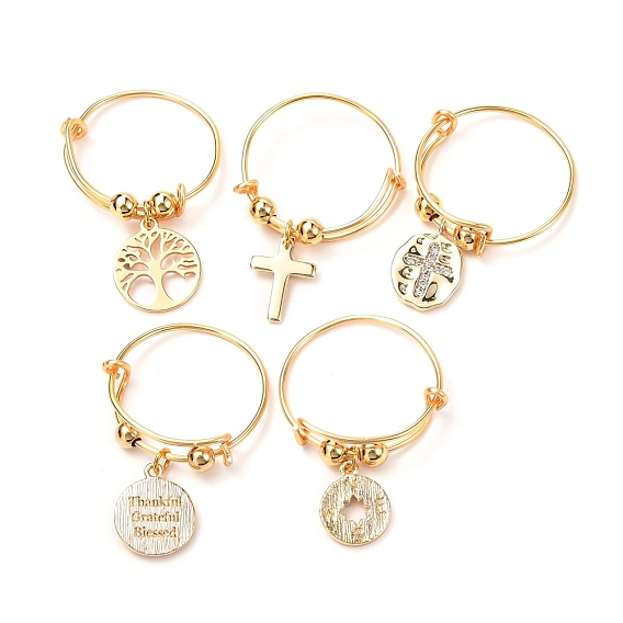 Brass Charm Adjustable Rings for Women or Men, Expandable Finger Ring, Mixed Shapes