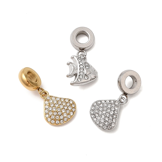 304 подвески-подвески в виде морских животных из нержавеющей стали с кристаллами и стразами в европейском стиле, подвески с большими отверстиями в форме рыбьей раковины, ионное покрытие (ip)