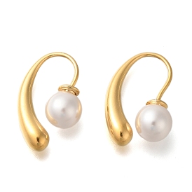 Ion Plating(IP) 304 Stainless Stell Cuff Earring, with Plastic Pearl, Round