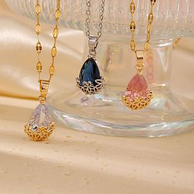 Mini 3D Fashionable Cute Versatile Elegant Brass Glass Teardrop Pendant Necklaces