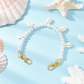 Украшения с подвесками из ракушек, со стеклянными жемчужными бусинами и натуральными бусинами из ракушек каури, поворотными карабинами из сплава и латунными обжимными бусинами, золотые