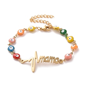 Vacuum Plating 304 Stainless Steel Heart Beat and Word Mama Link Bracelet, Colorful Enamel Evil Eye Chains Bracelet for Mother's Day