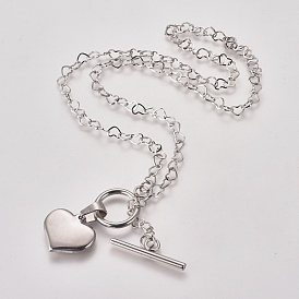 Unisex 304 Stainless Steel Pendant Necklaces, with Heart Link Chains and Toggle Clasps, Heart