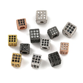 Brass Micro Pave Black/Clear Cubic Zirconia Beads, Cube