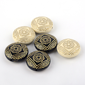 Flat Round with Flower Plating Acrylic Beads, Golden Metal Enlaced, 21.5x9mm, Hole: 2mm, about 178pcs/500g