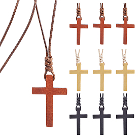 36 шт 3 цвета деревянный крест кулон вощеный полиэстер шнур ожерелья, золотые