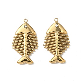 304 Подвески из нержавеющей стали со стразами, ионное покрытие (IP), рыбьей костью