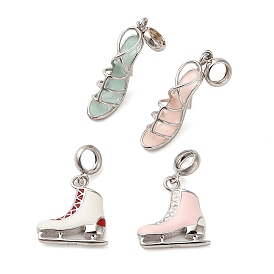 Rhodium Plated 925 Sterling Silver Enamel European Dangle Charms, High-Heeled Shoes/Ice Skates Large Hole Pendants, Platinum