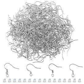 400шт 4 стиль латунные крючки для сережек, провод уха, с горизонтальной петлей и пластиковыми ушными гайками 500шт.