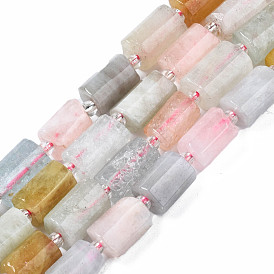 Natural Morganite Beads Strands, with Seed Beads, Faceted Column